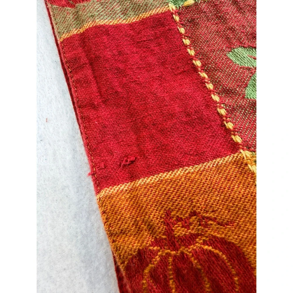 Autumn Patchwork Pumpkin Leaf Woven Table Runner Red Orange Green 13x70